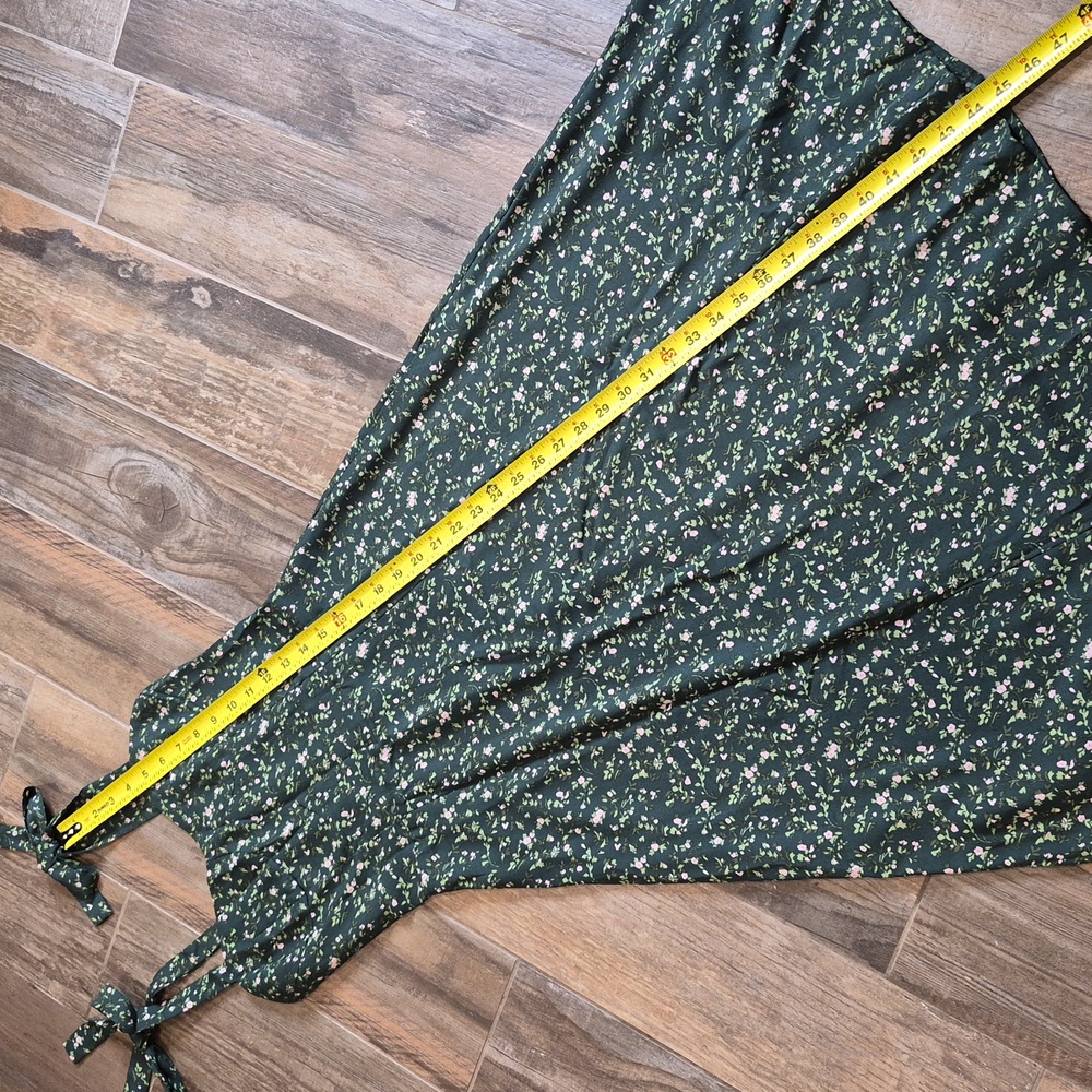 Reborn Green & Pink Floral Tie-Straps Smocked Back Lined Midi Dress, XS, Size 2 - Picture 9 of 14